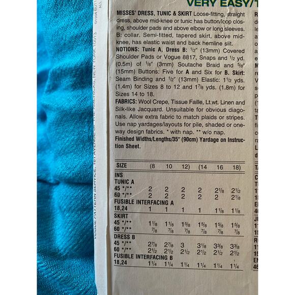 Vogue sewing pattern 9062 tunic dress skirt Size 14 16 18 - Picture 4 of 6